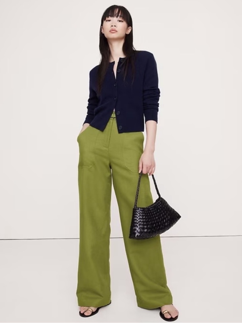 NEW! Banana Republic Cedar Olive Green High-Rise Wide-Leg Studio Pant Sz 10 🧲